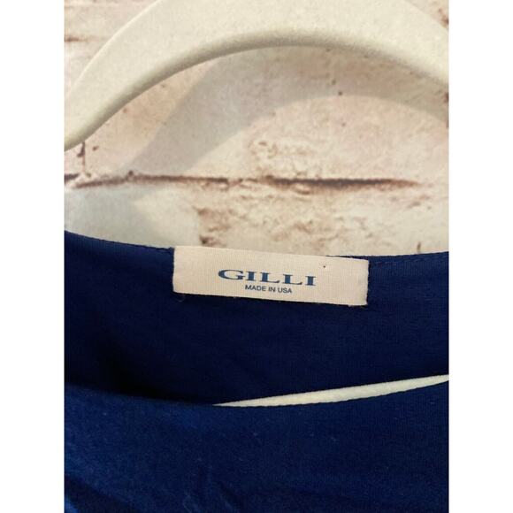 Gilli Dress Womens Medium Shift Navy Blue Paisley Long Sleeve Boat Neck Stretch - Picture 2 of 13